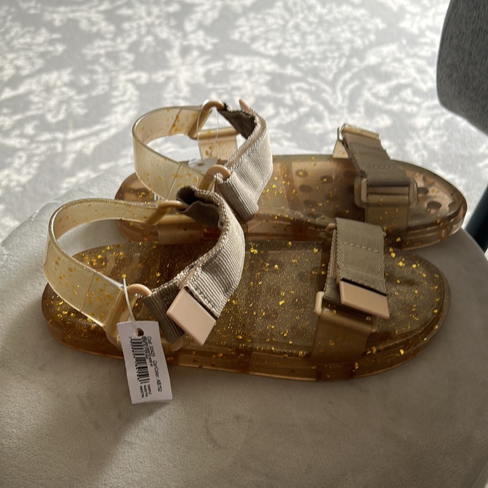 Melissa Gold Glitter Clear Jelly Sandals with Beige Straps - Picture 2 of 8